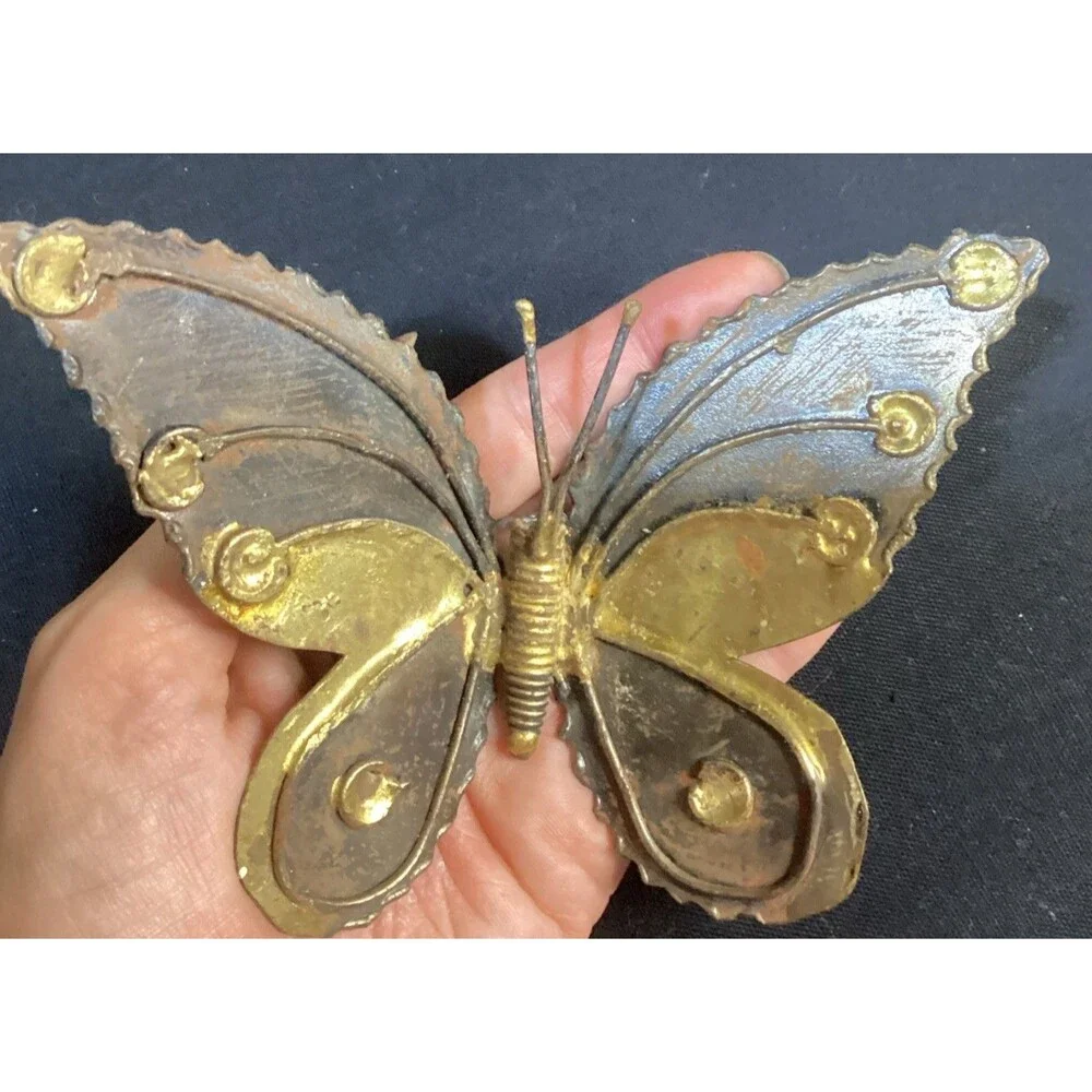 Vintage Metal Art Copper Butterfly Brutalist MCM Wall Decor Rustic Farm Cottage
